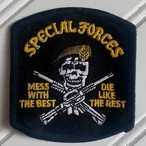 Special Forces Skull Embroidered Patch in Black & Gold
